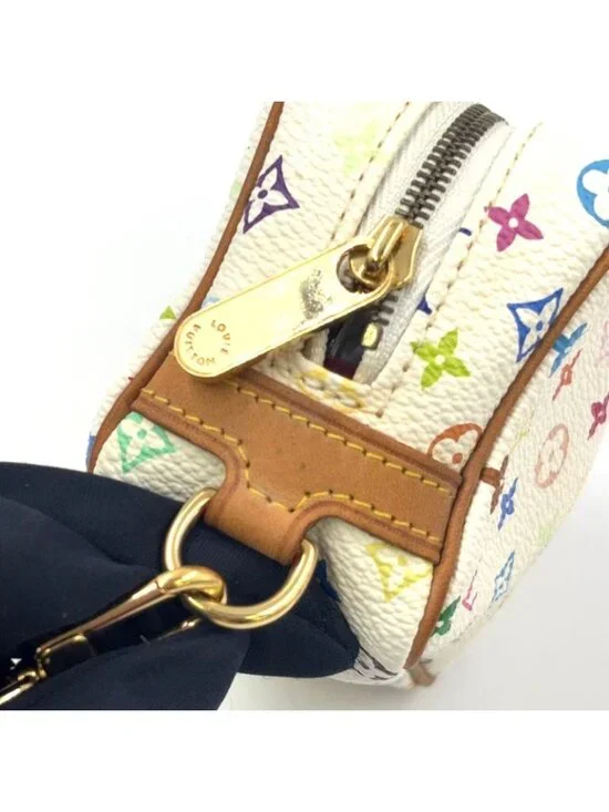 Louis Vuitton Trousse Wapiti Monogram Multicolor Blanc Leather White Pouch Gold - Picture 8 of 10